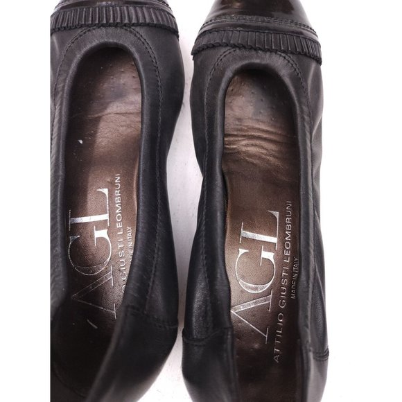 AGL Attilio Giusti Leombruni Black Ballet Cap Toe Heels Ruffle Sz 36 US 6 - Picture 6 of 9